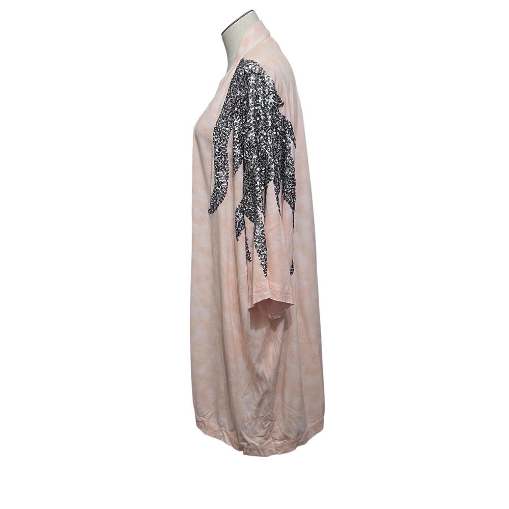 Haute Hippie Tribe Womens Peach Boho Tie Dye Sequin Open Front Kimono Sz L - Picture 3 of 8